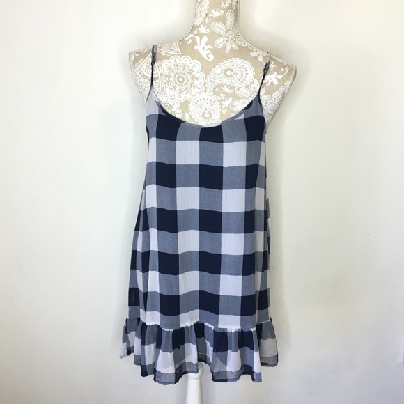 navy and white check dress